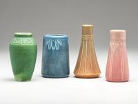 Four Carved and Mat Vases