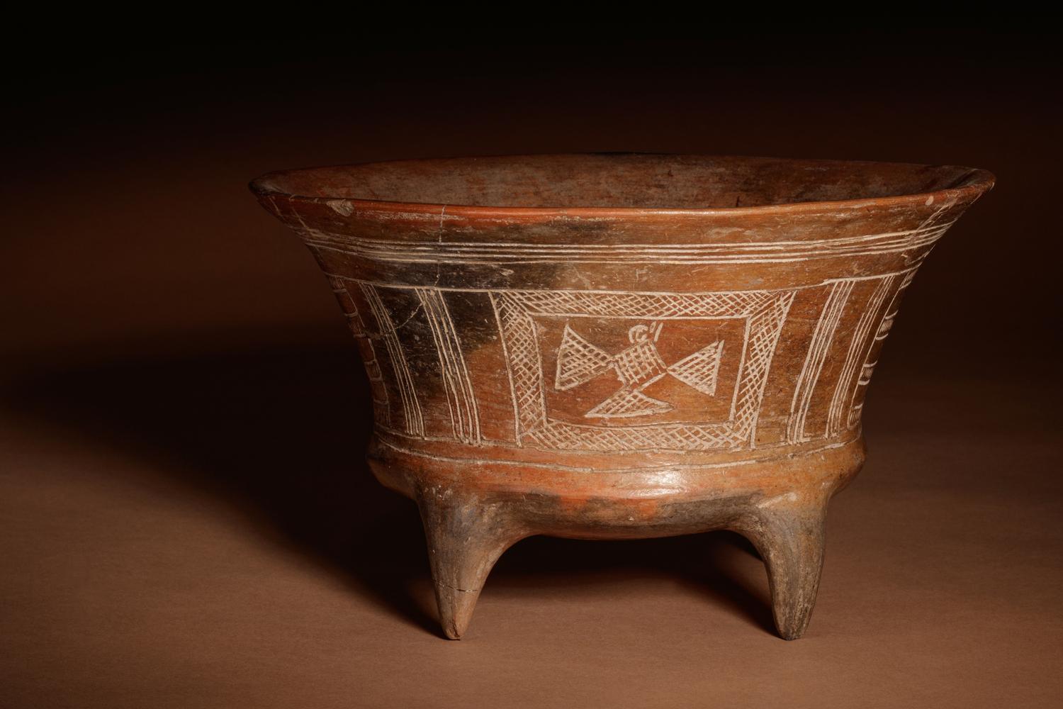 A Pre-Columbian Terracotta Footed Bowl with Incised Decoration