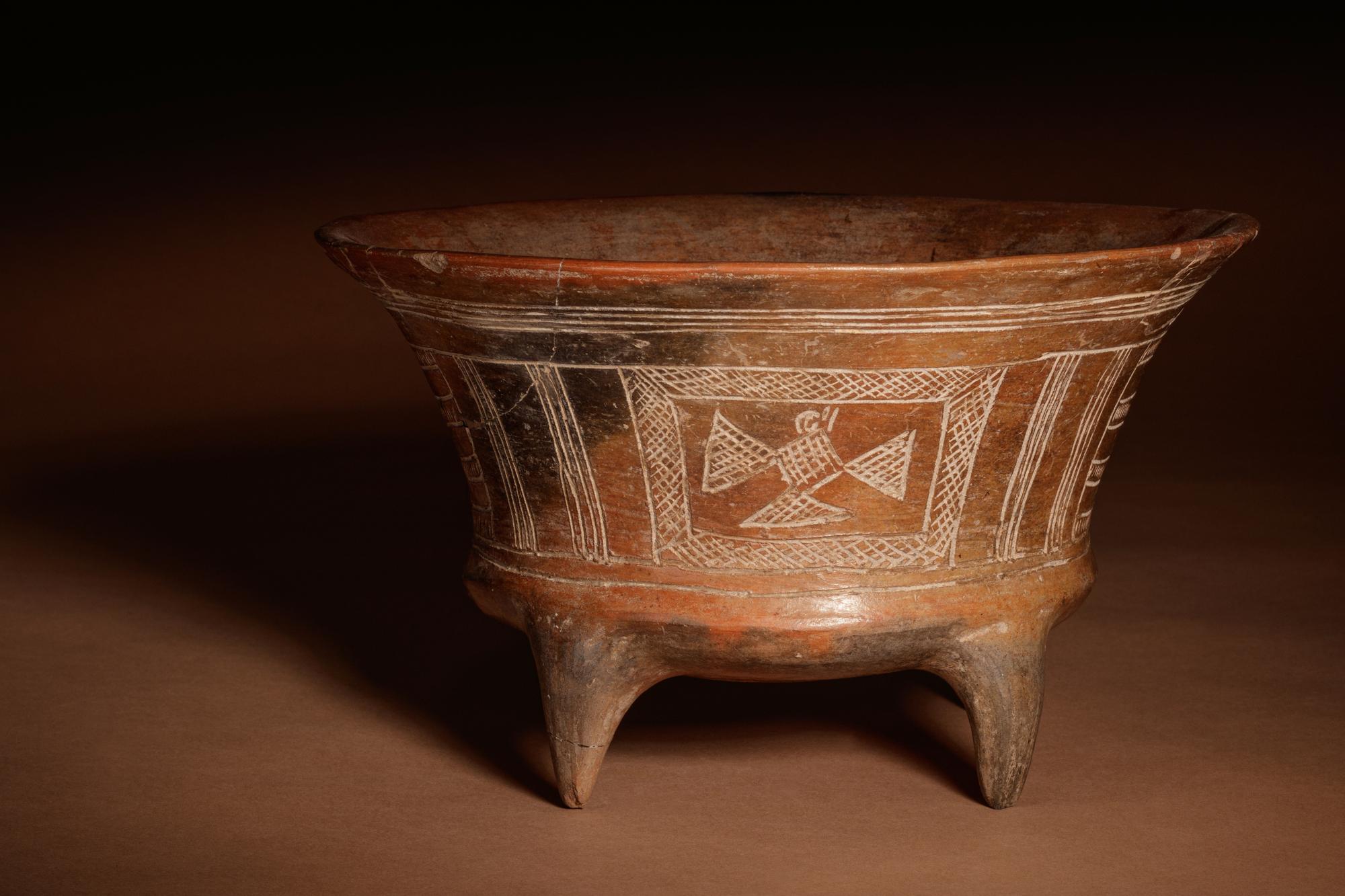 A Pre-Columbian Terracotta Footed Bowl with Incised Decoration