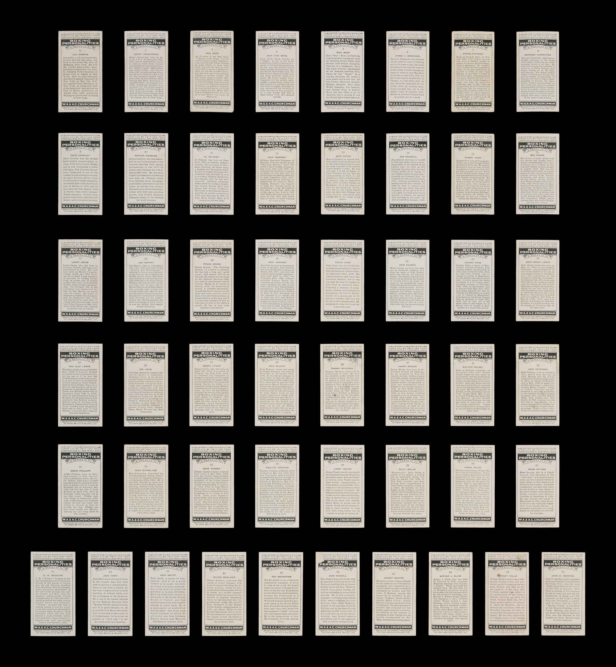 A Complete Set of 1938 Churchman's Cigarettes Boxing Cards (50/50)