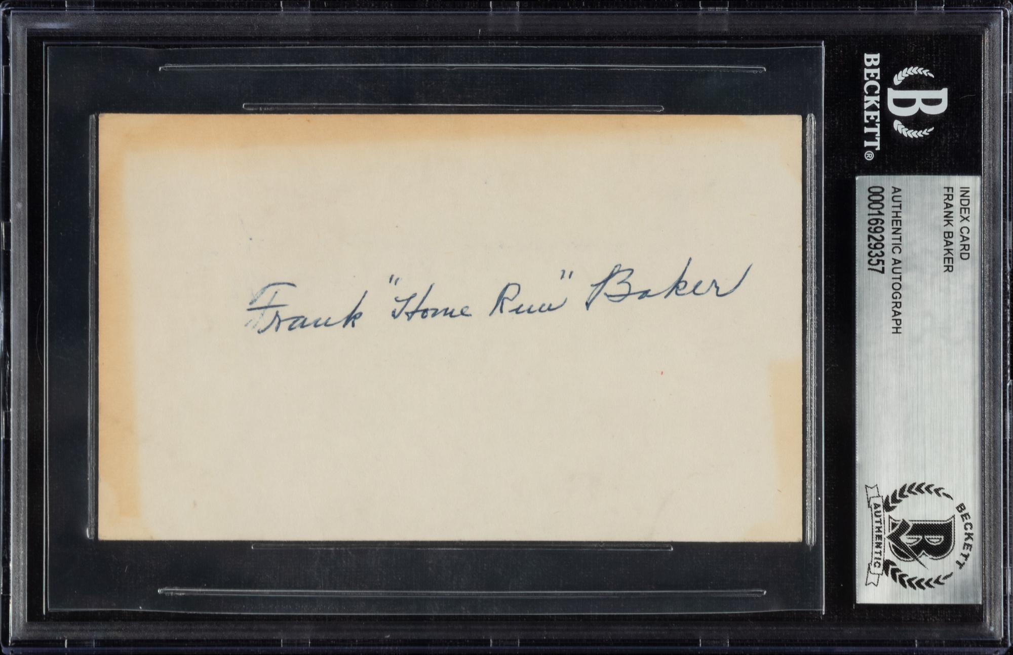 A Frank Home Run Baker Signed Autograph Index Card (Beckett Authentication Services)