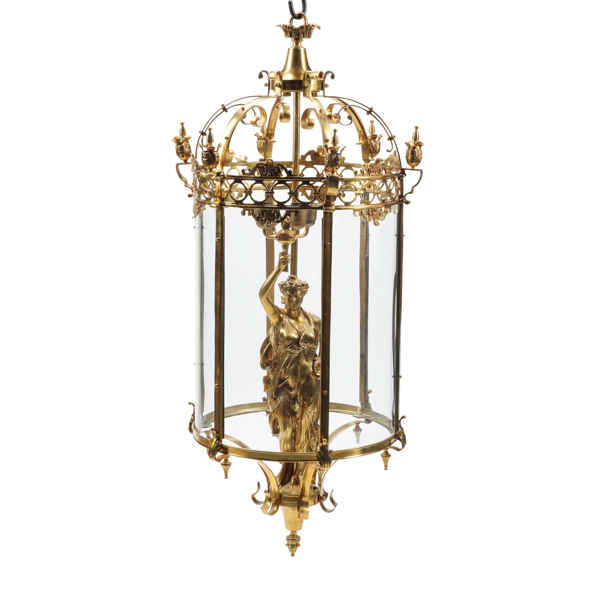 A Pair of Neoclassical Style Gilt Bronze Figural Lanterns
