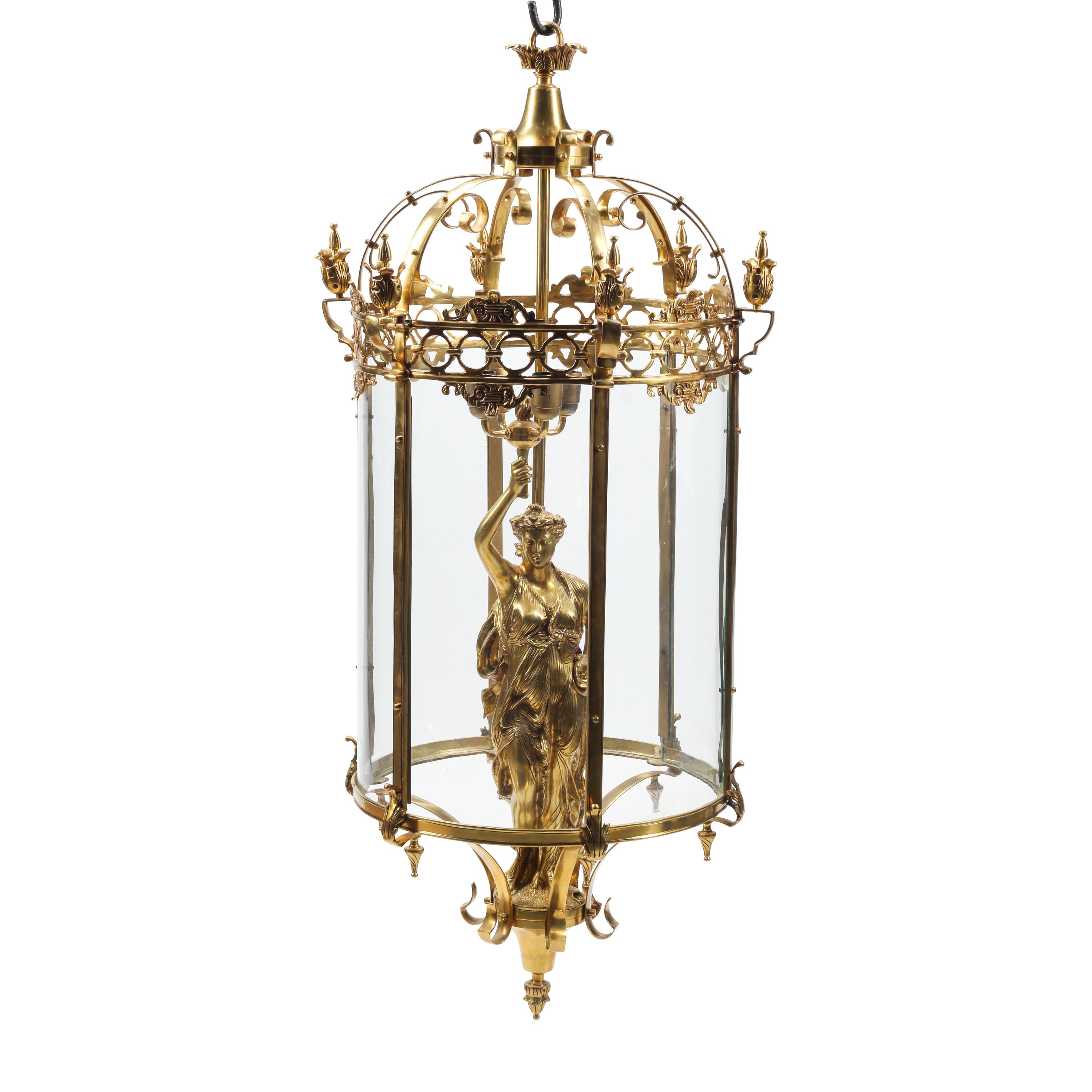 A Pair of Neoclassical Style Gilt Bronze Figural Lanterns