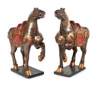 A Pair of Chinese Painted and Parcel Gilt Horses