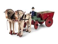 Two Carved Wood Horse-Drawn Carriages with Children's Blocks