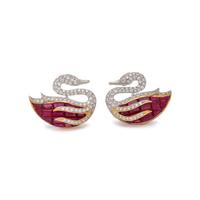 DIAMOND AND RUBY SWAN EARRINGS