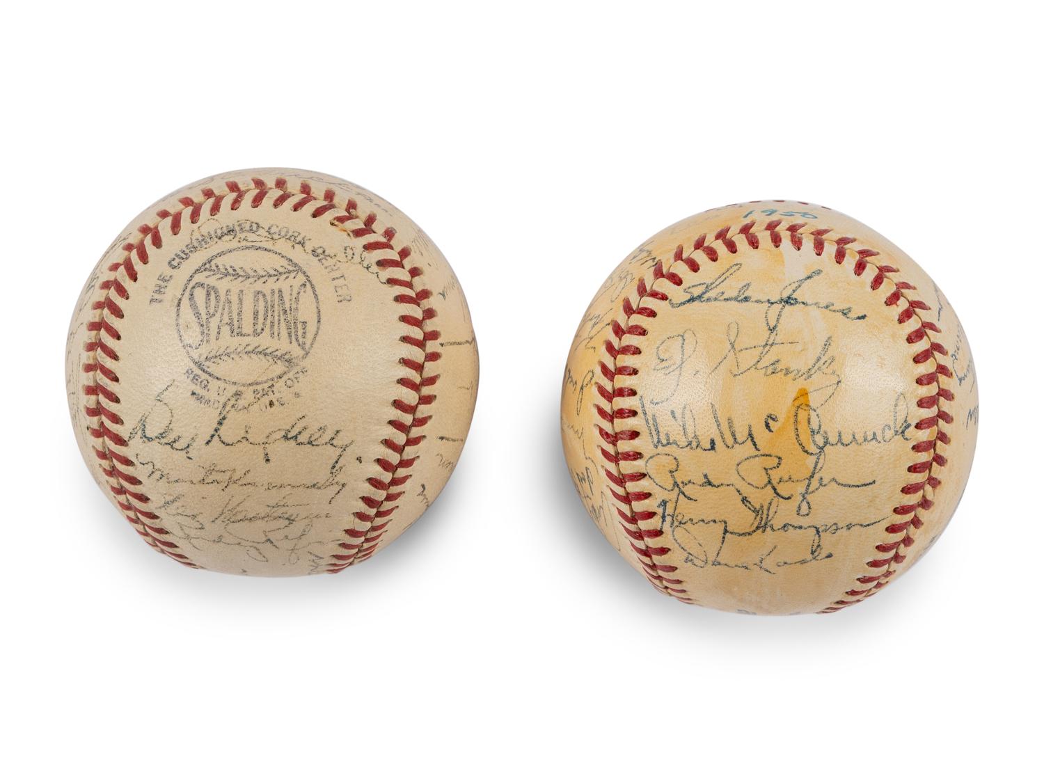 A Group of Two 1950 New York Giants Team Signed Autograph Baseballs