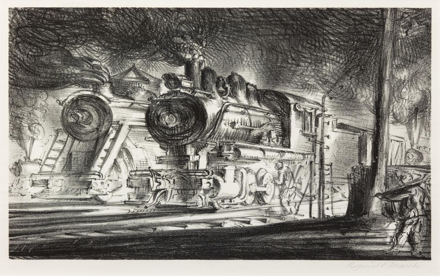 Reginald Marsh, (American, 1898-1954), Switch Engines, Erie Yards, Jersey City, 1947
