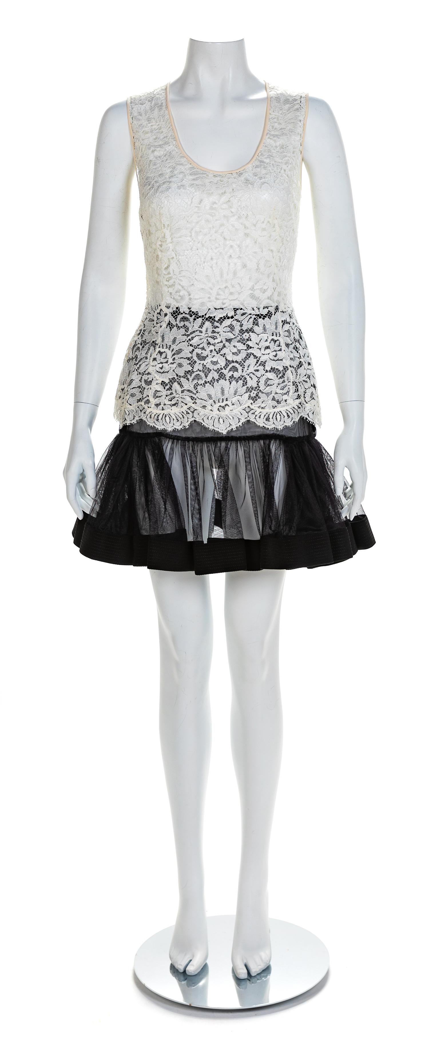 Atalier Versace White Lace Blouse and Black Sheer Skirt, 1990