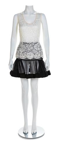 Atalier Versace White Lace Blouse and Black Sheer Skirt, 1990