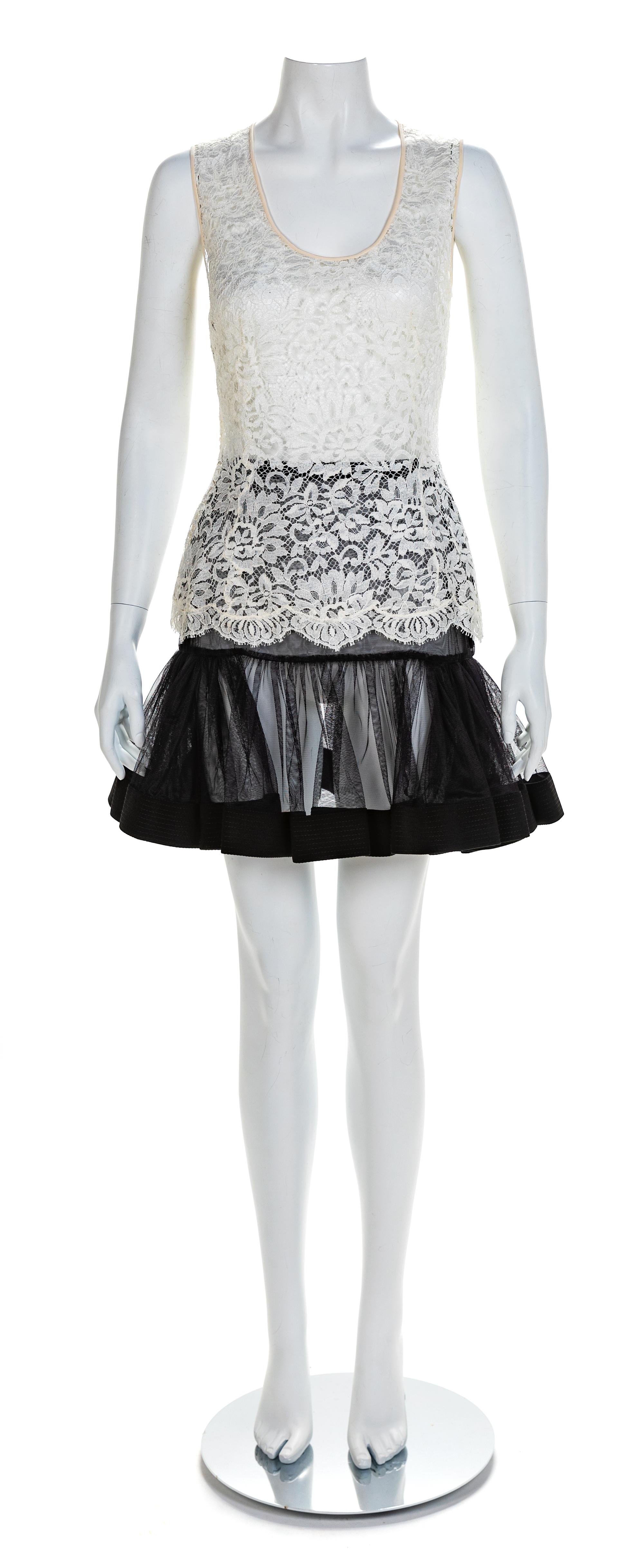 Atalier Versace White Lace Blouse and Black Sheer Skirt, 1990