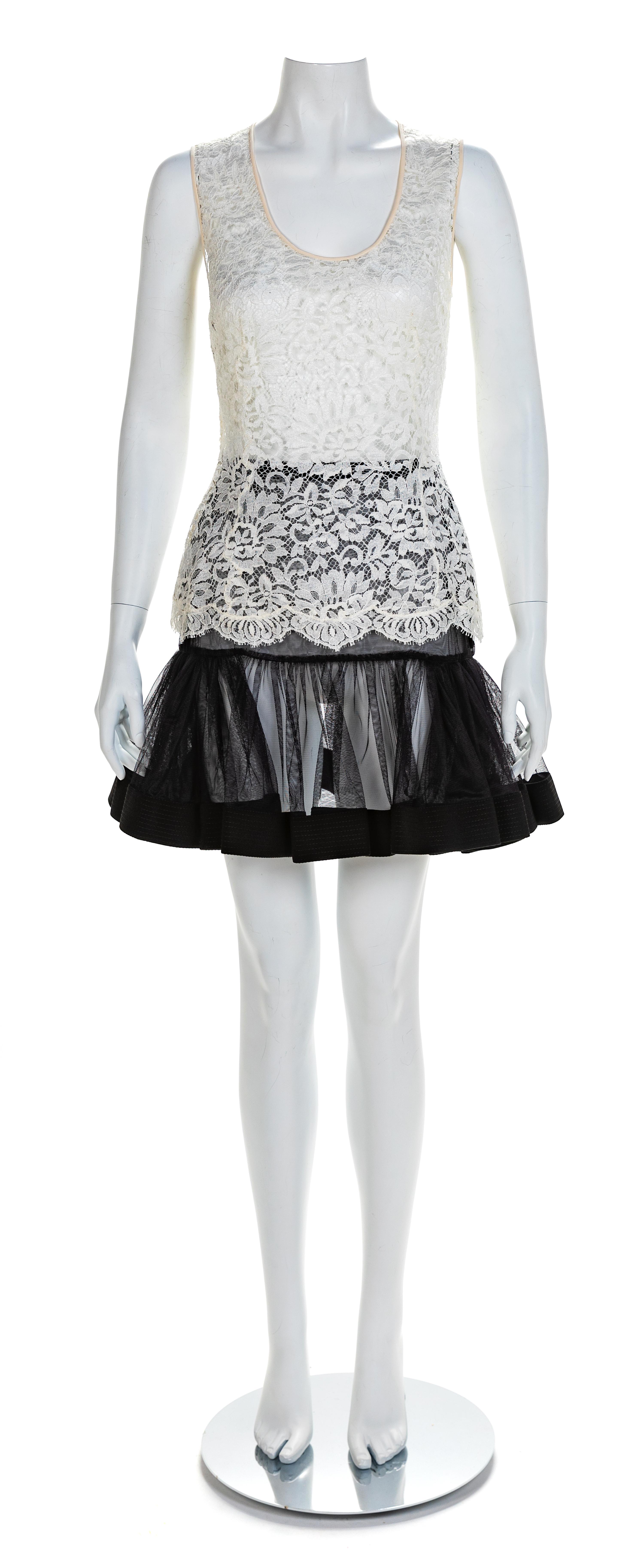 Atalier Versace White Lace Blouse and Black Sheer Skirt, 1990