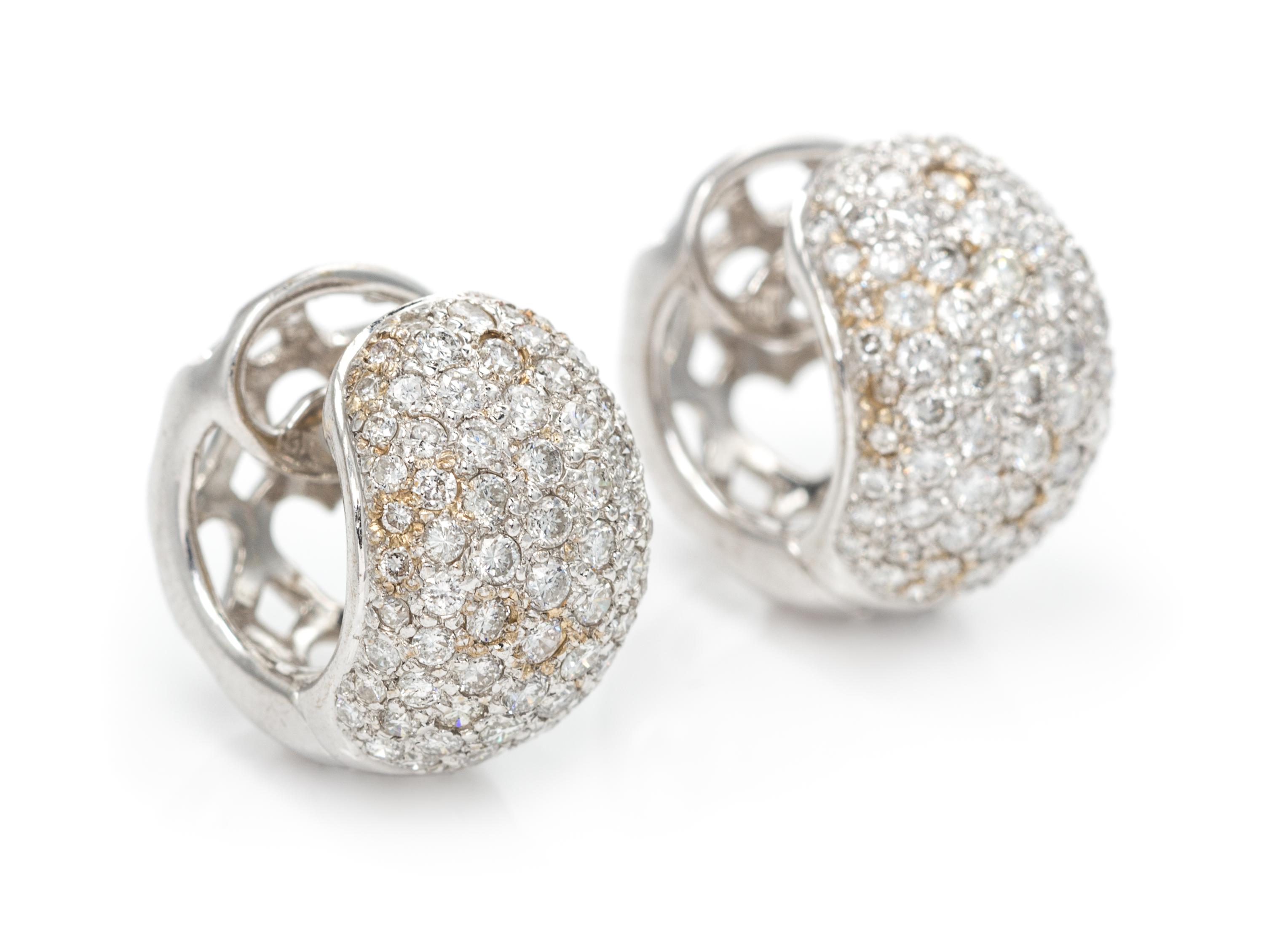 A Pair of 18 Karat White Gold and Diamond Hoop Earrings, 7.60 dwts.