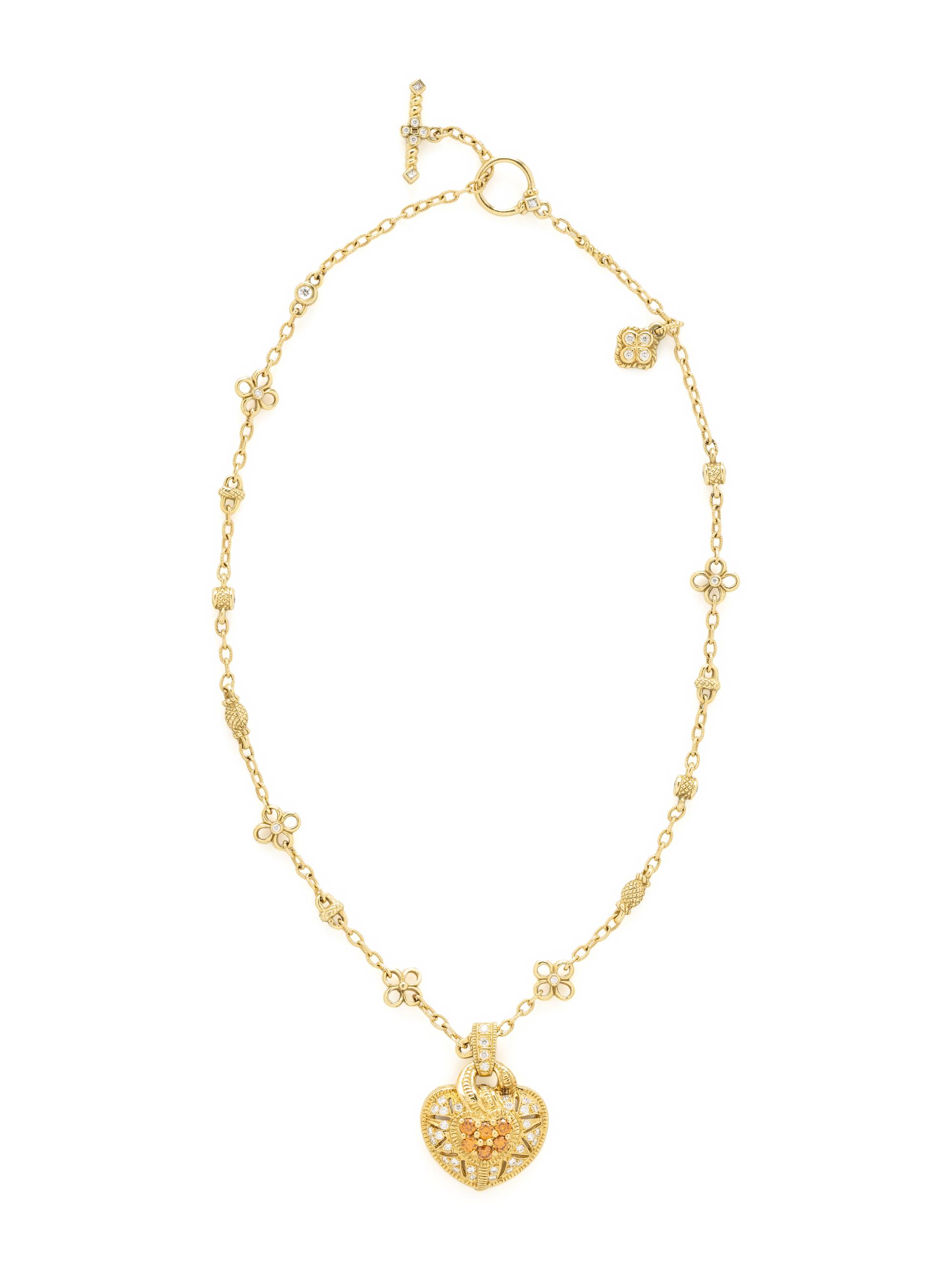 YELLOW GOLD AND DIAMOND STATION NECKLACE WITH HEART PENDANT