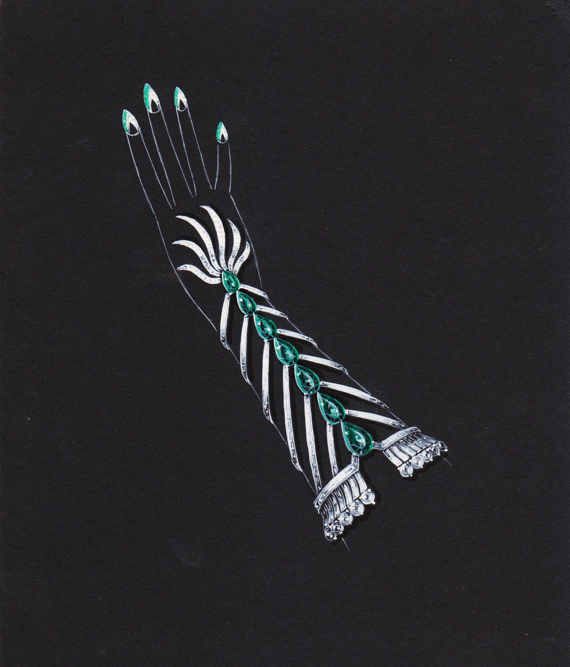 A Collection of Original Gouache on Paper Jewelry Designs by Anne Howe Geyer for Trabert & Hoeffer-Mauboussin and Others, Circa 1950's,