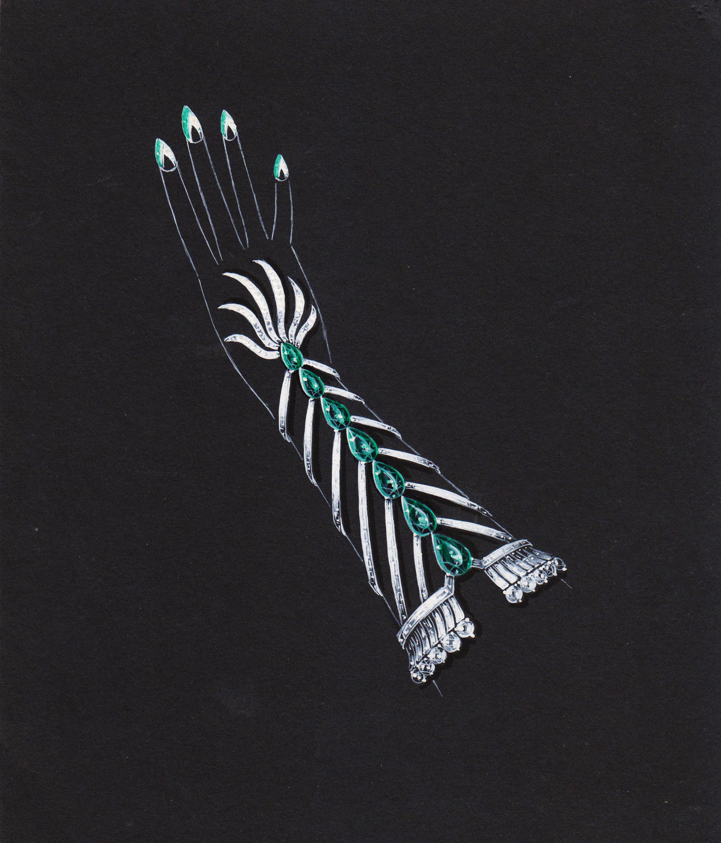 A Collection of Original Gouache on Paper Jewelry Designs by Anne Howe Geyer for Trabert & Hoeffer-Mauboussin and Others, Circa 1950's,