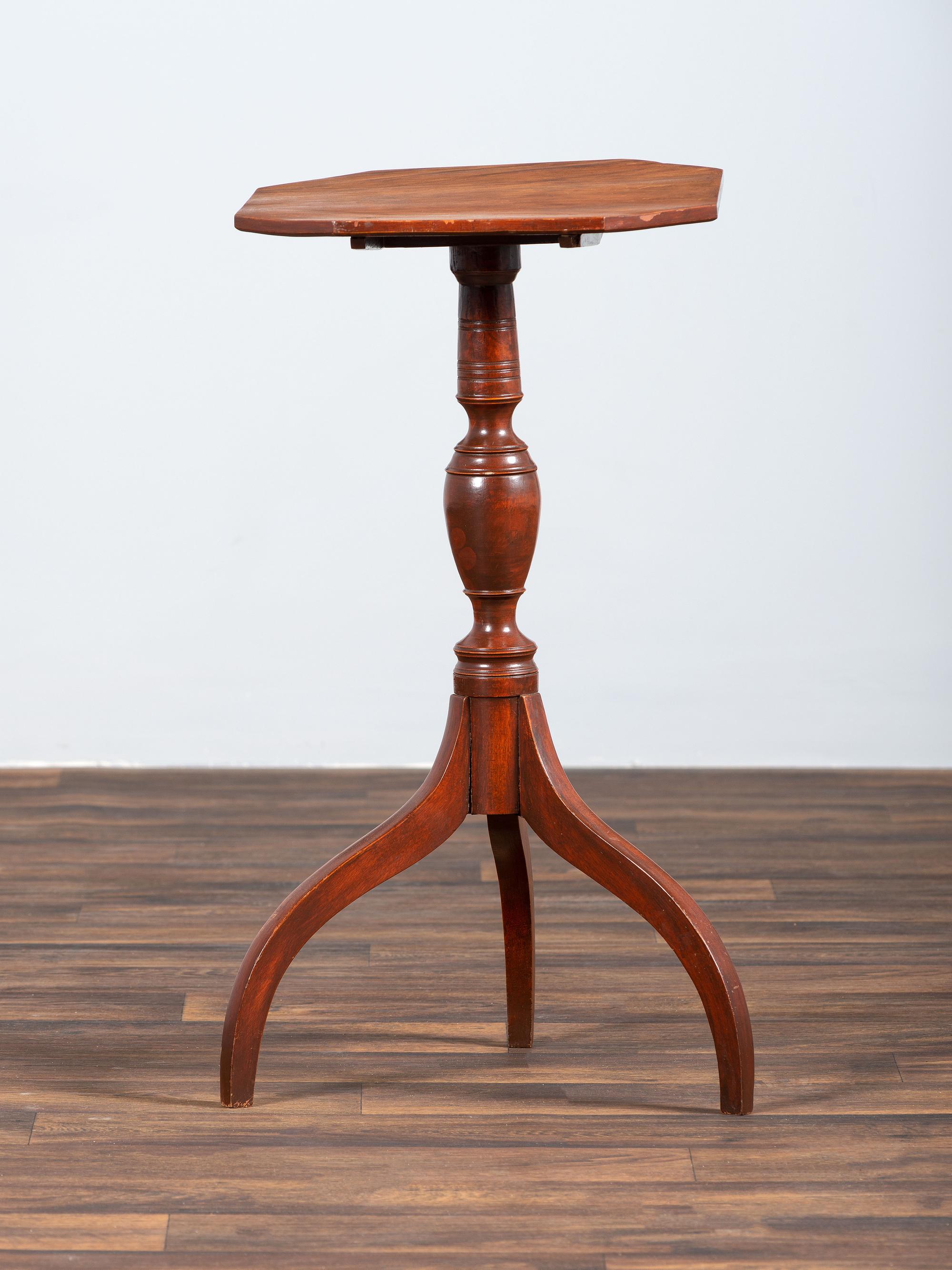 A Federal Figured Birch Octagonal Tilt-Top Candlestand