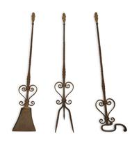 A Set of Three Steel and Brass Fire Tools with Figural Handles — 19TH CENTURY