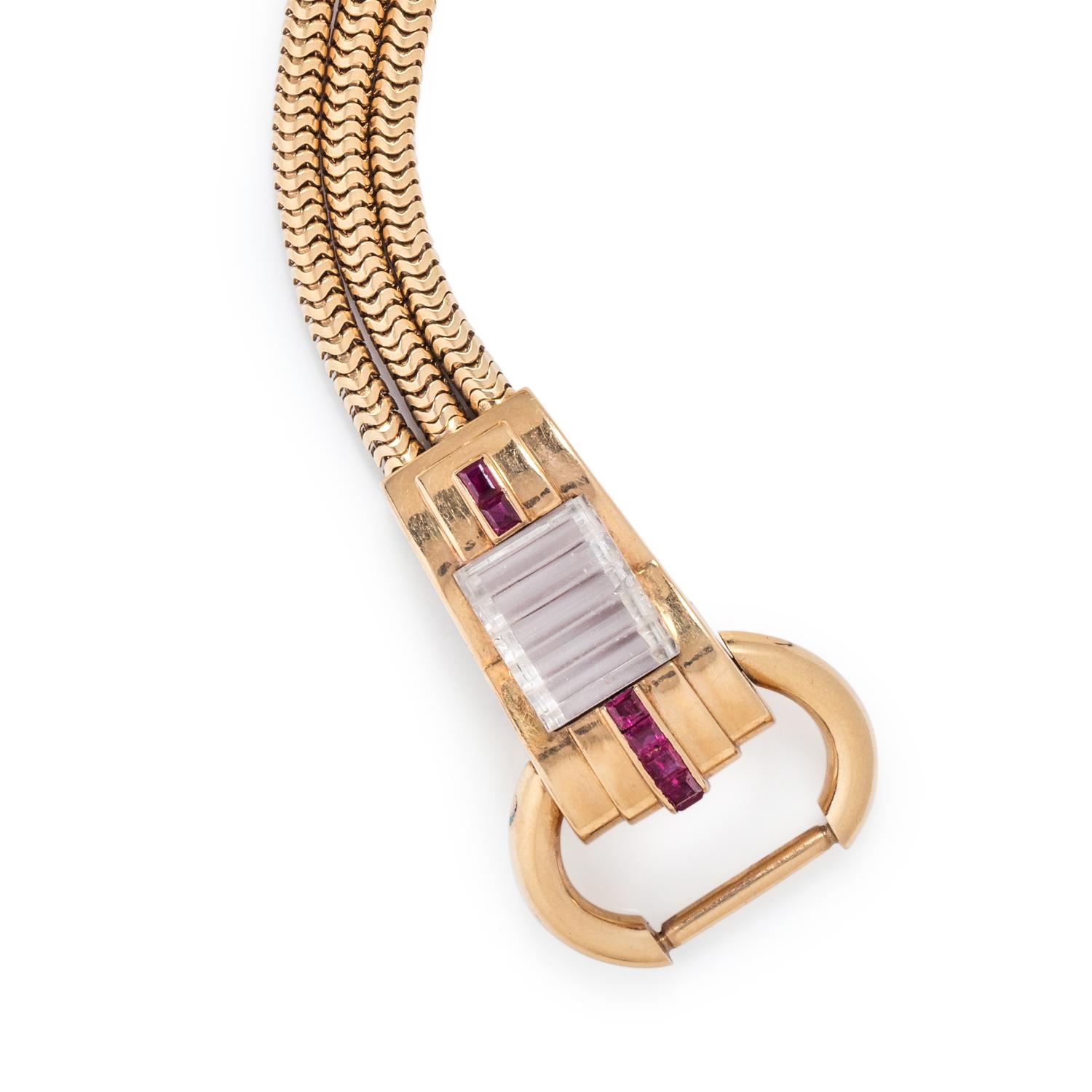 RETRO, ROSE GOLD, ROCK CRYSTAL AND RUBY BRACELET