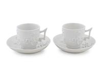 A Pair of Chelsea Blanc de Chine Porcelain Cup and Saucers — C. 1760