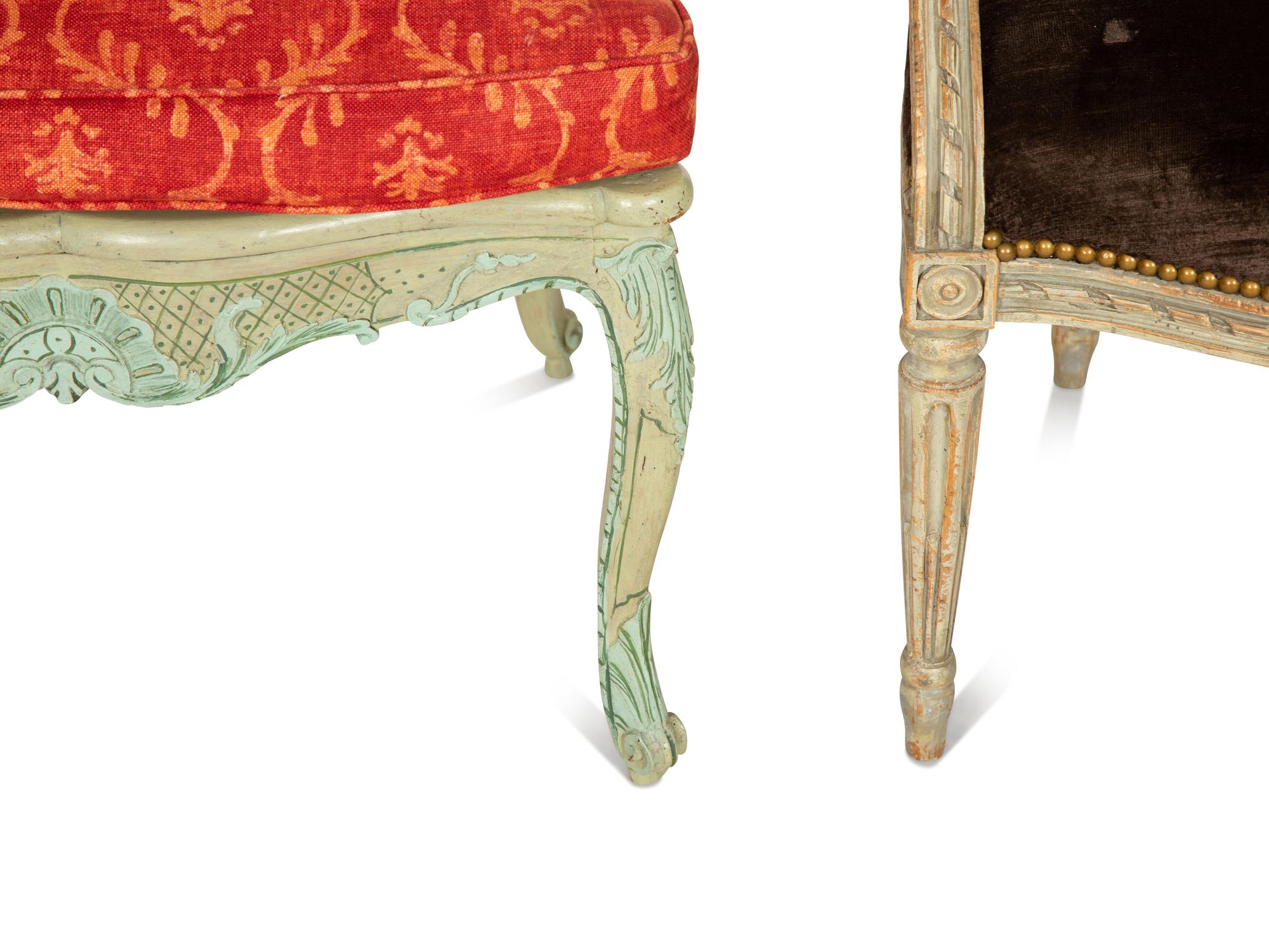 Two French Carved and Painted Wood Chairs