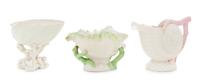 Three Belleek Shell Form Vases Height of tallest 5 1/4 inches. — FIRST AND SECOND BLACK MARKS (1863-1926)