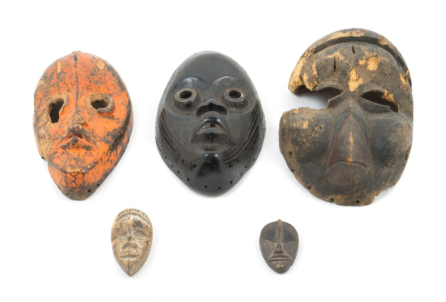 A Group of Five Masks Height of tallest 10 inches. — 19TH/20TH CENTURY
