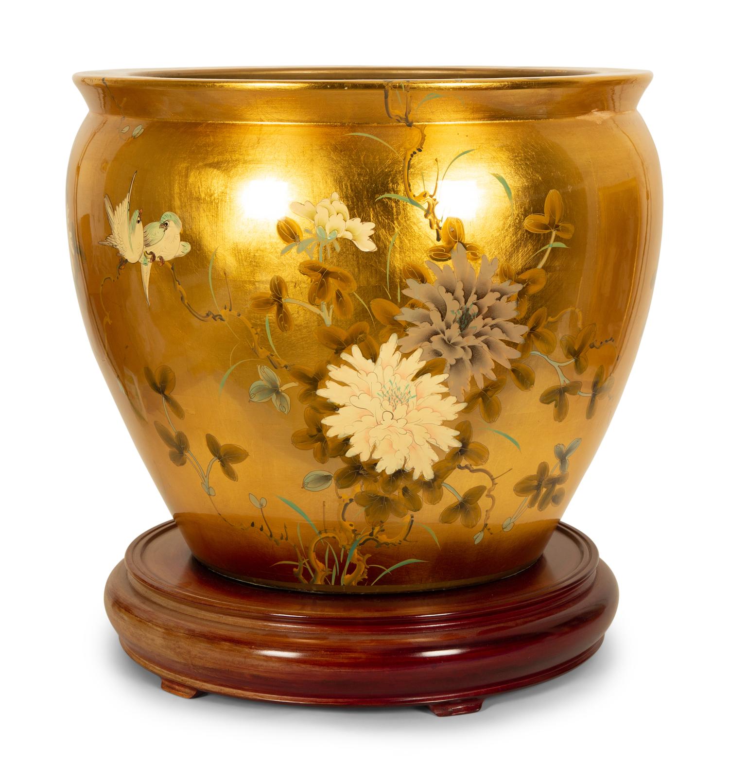 A Chinese Polychrome and Gilt Decorated Porcelain Jardiniere — 20th Century