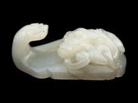 A Chinese White Jade 'Chilong' Belt Hook