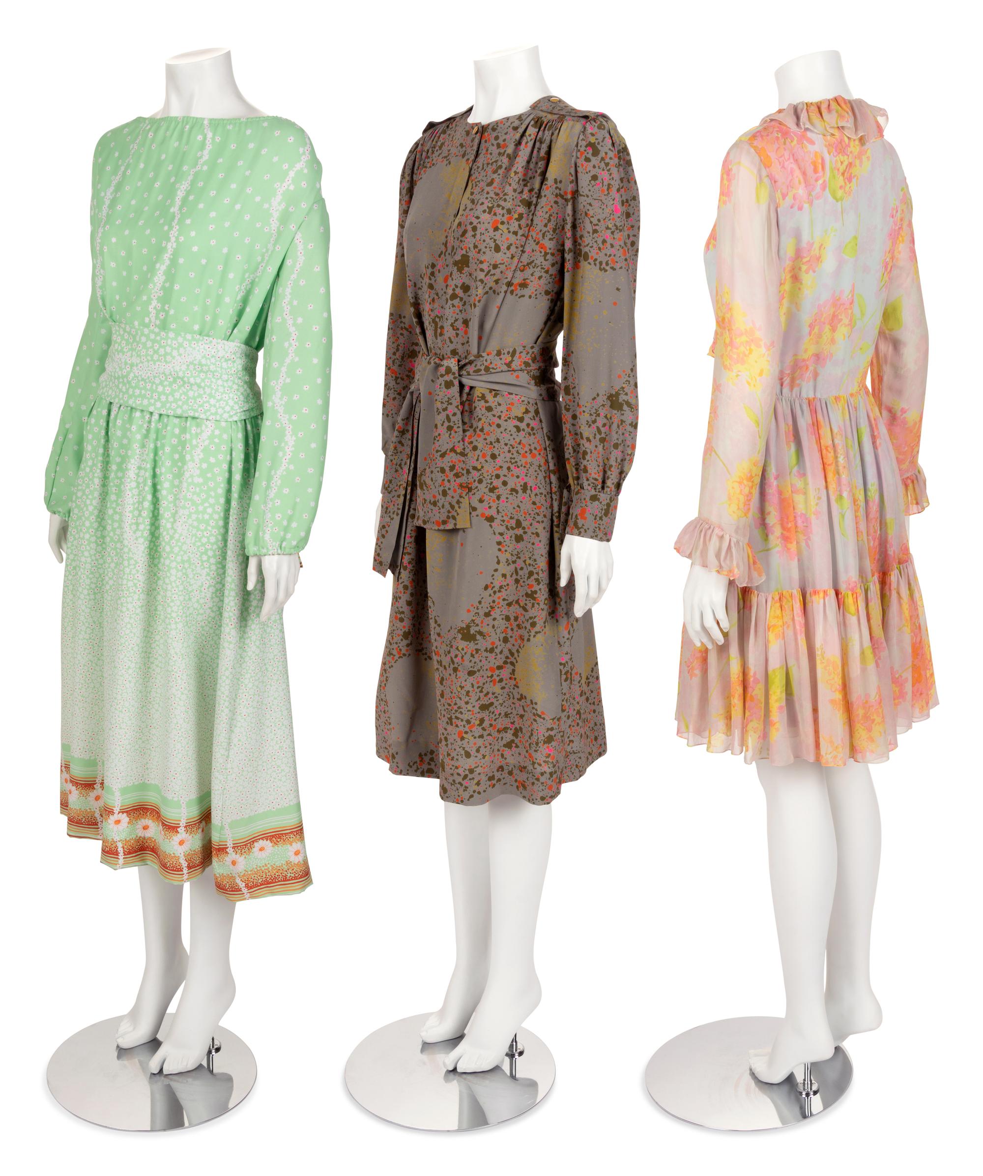 Three Designer Dresses: One Lanvin, One Ted Lapidus, One Larry Aldrich, 1970s