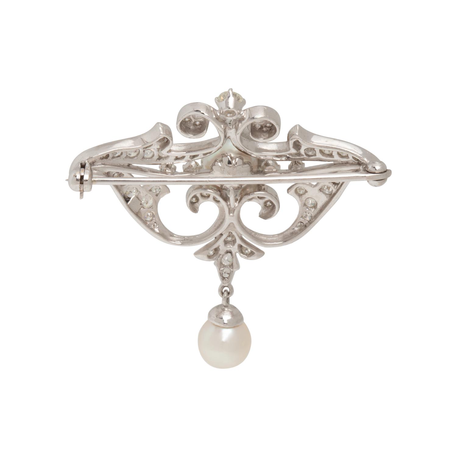 DIAMOND AND CULTURED PEARL BROOCH