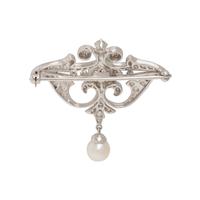 DIAMOND AND CULTURED PEARL BROOCH