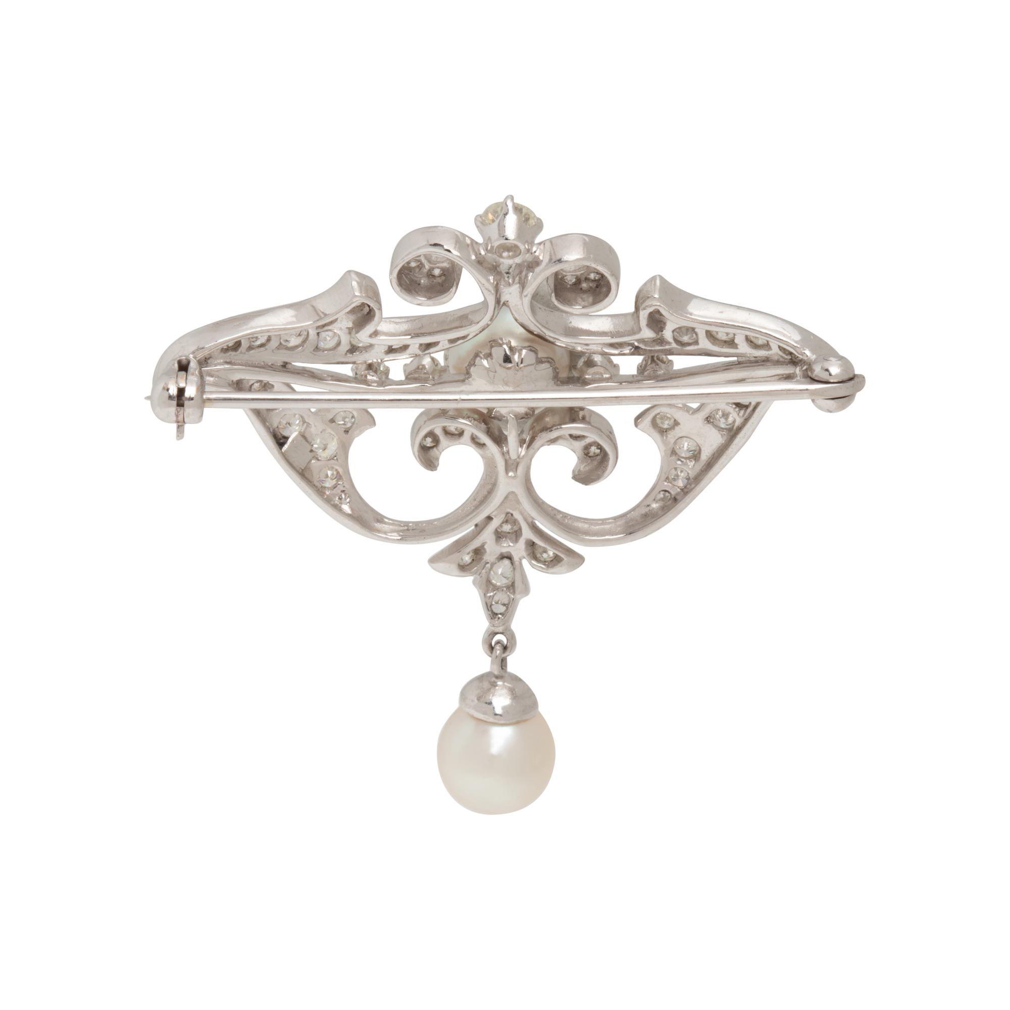 DIAMOND AND CULTURED PEARL BROOCH