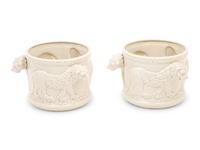 A Pair of Fitz and Floyd Glazed Ceramic Jardinières Modeled with Lions