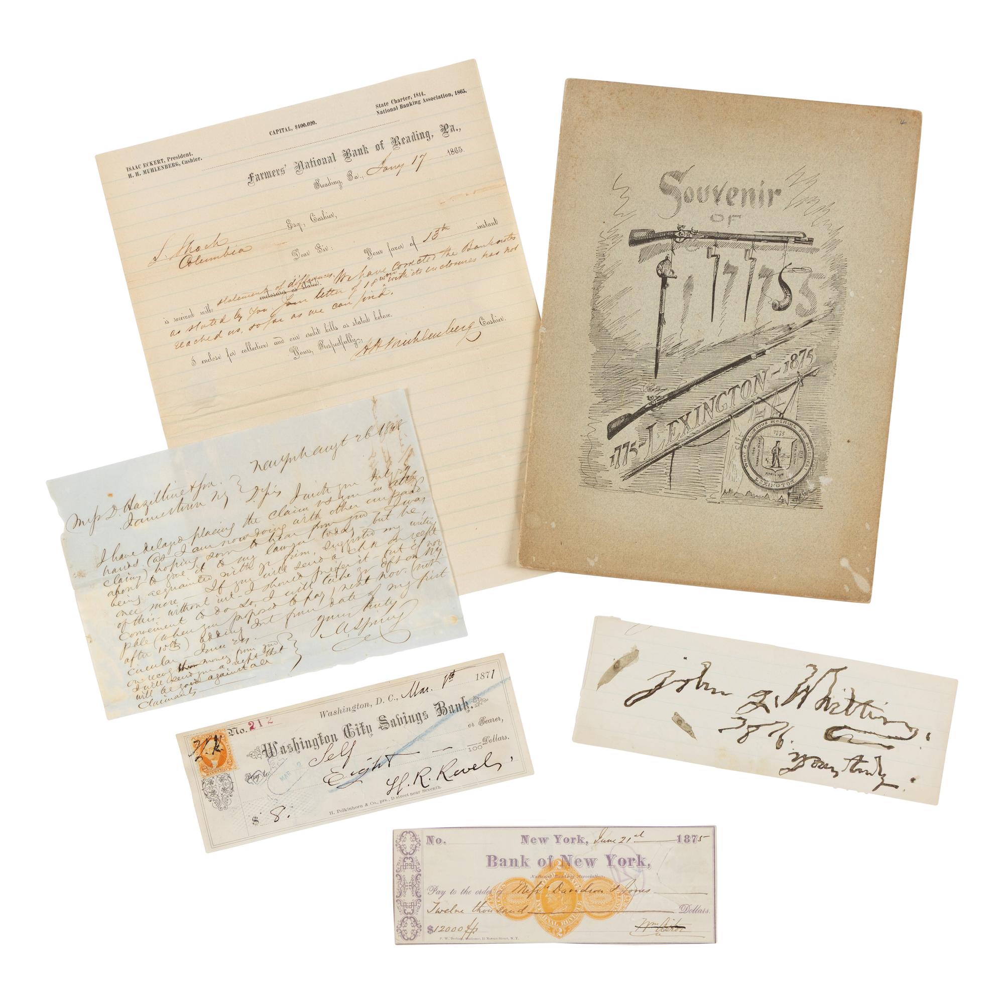 [Americana] Group of 5 items related to prominent 19th century Americans