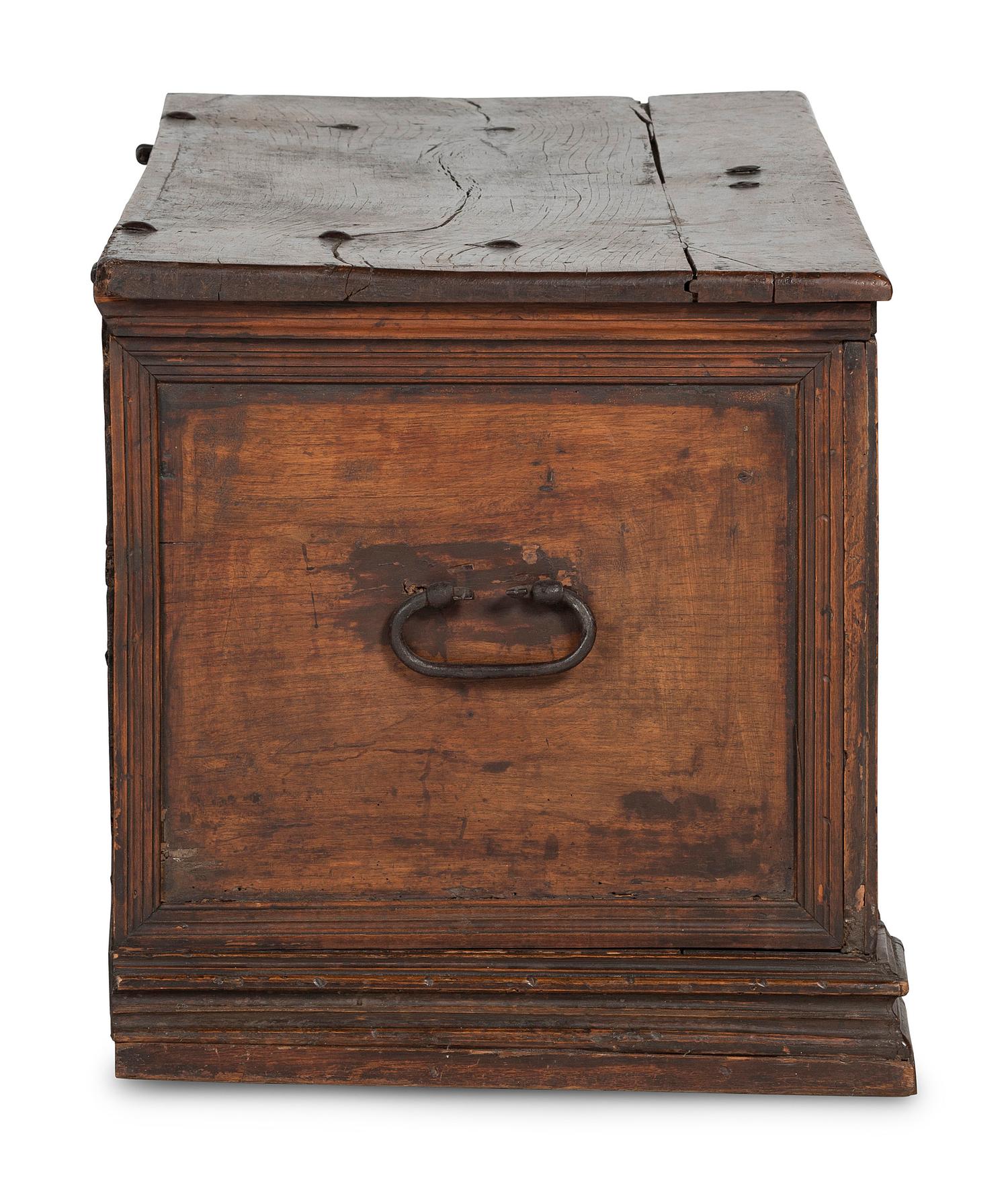 An Italian Wrought-Iron Mounted Carved Walnut Cassone