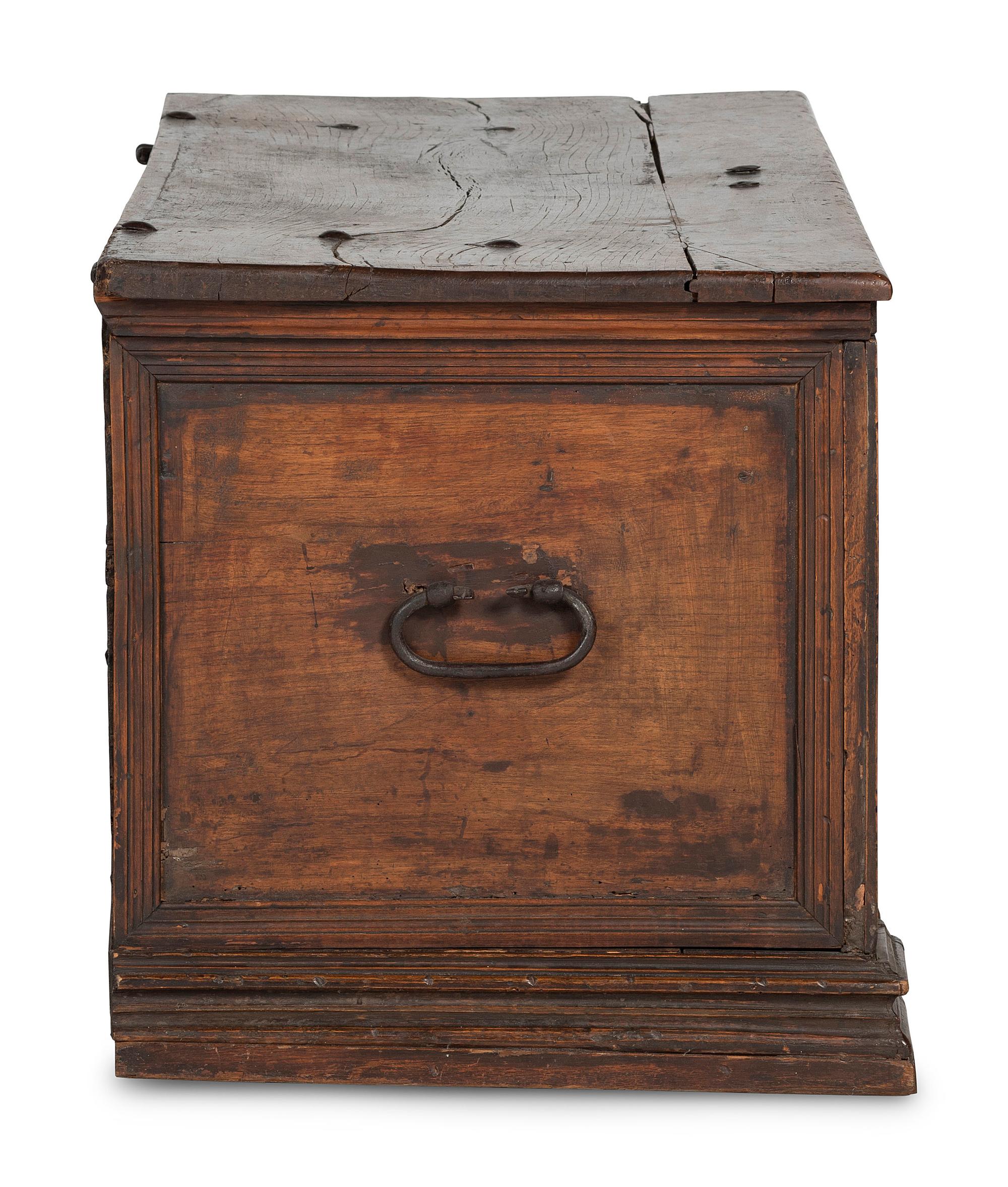 An Italian Wrought-Iron Mounted Carved Walnut Cassone