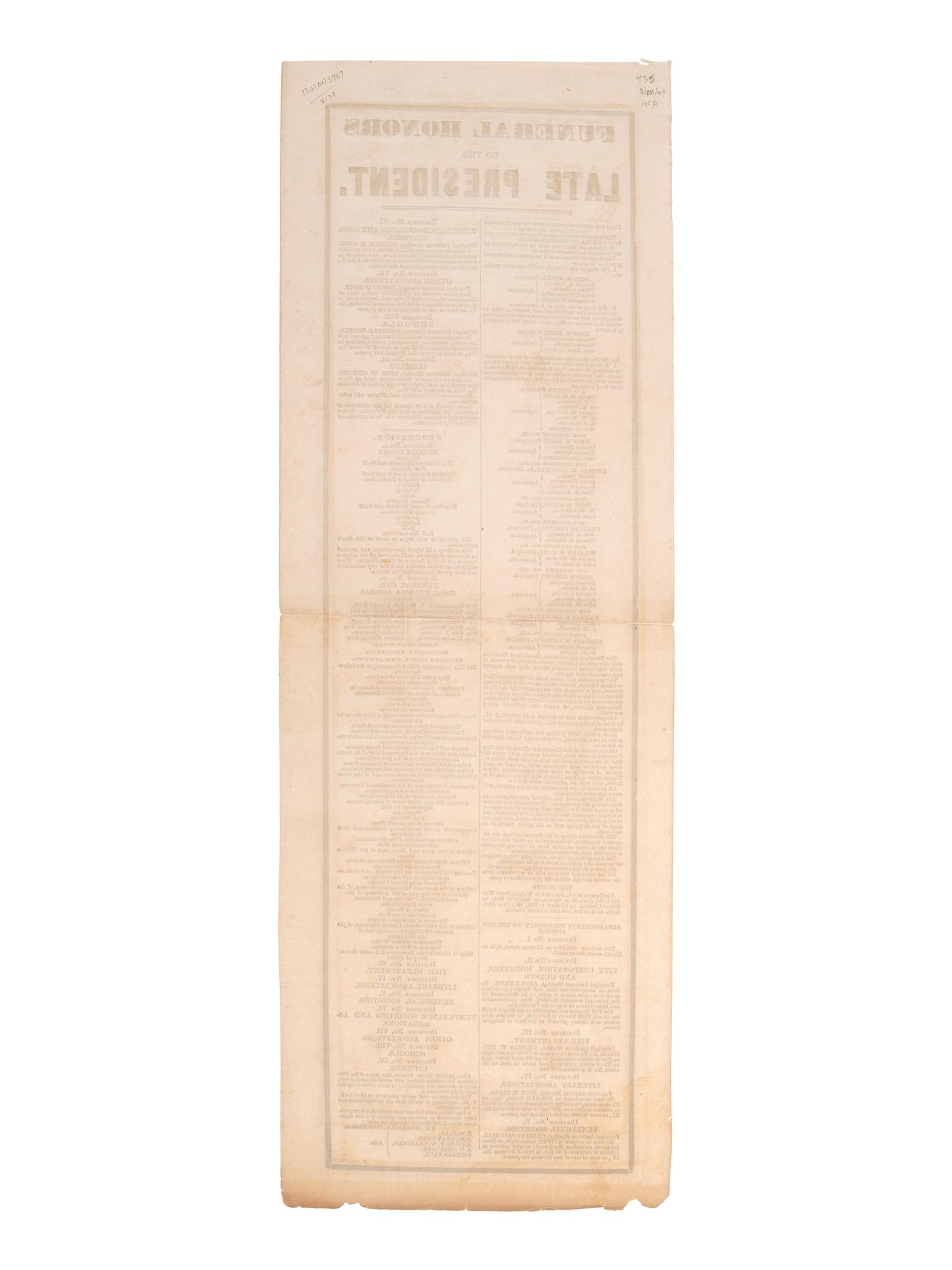 [HARRISON, William Henry]. A group of broadsides, handbills, and manuscripts related to the funeral of William Henry Harrison.