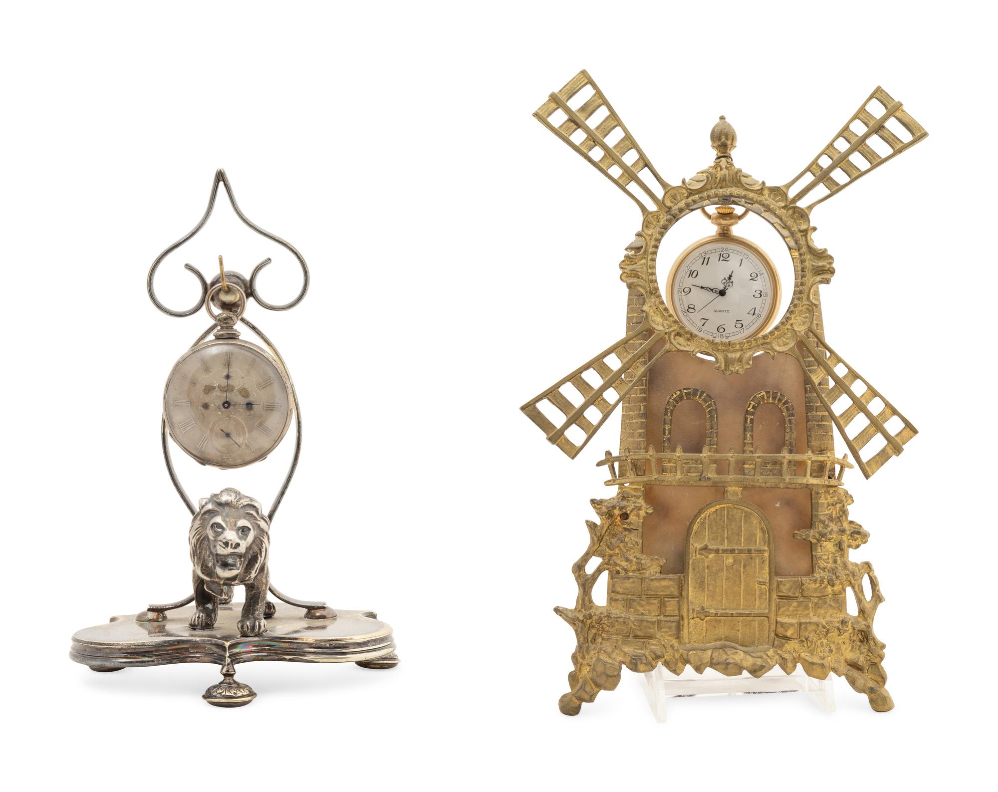 An English Silver Plated Pocket Watch Stand and Pocket Watch by M J Tobias & Co., Liverpool