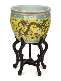 A Chinese Famille Jaune Porcelain Jardiniere