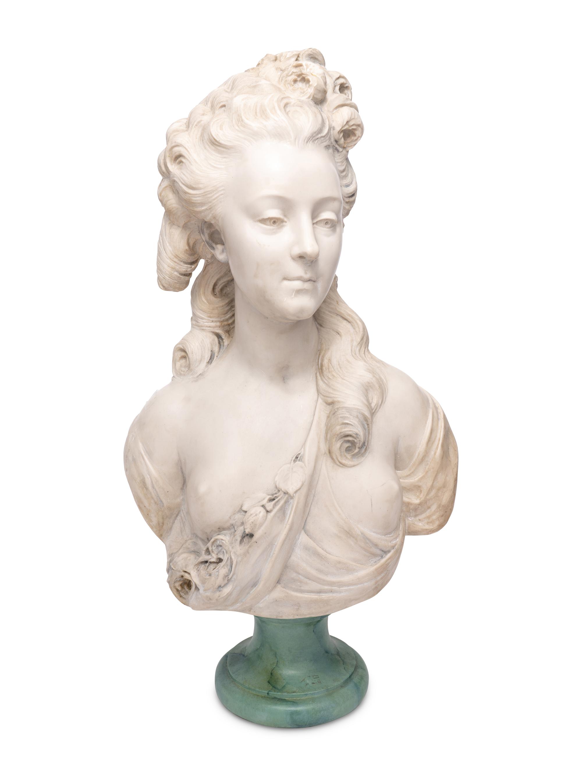 A Painted Composition Bust of a Young Woman After Jean-Jacques Cafffieri