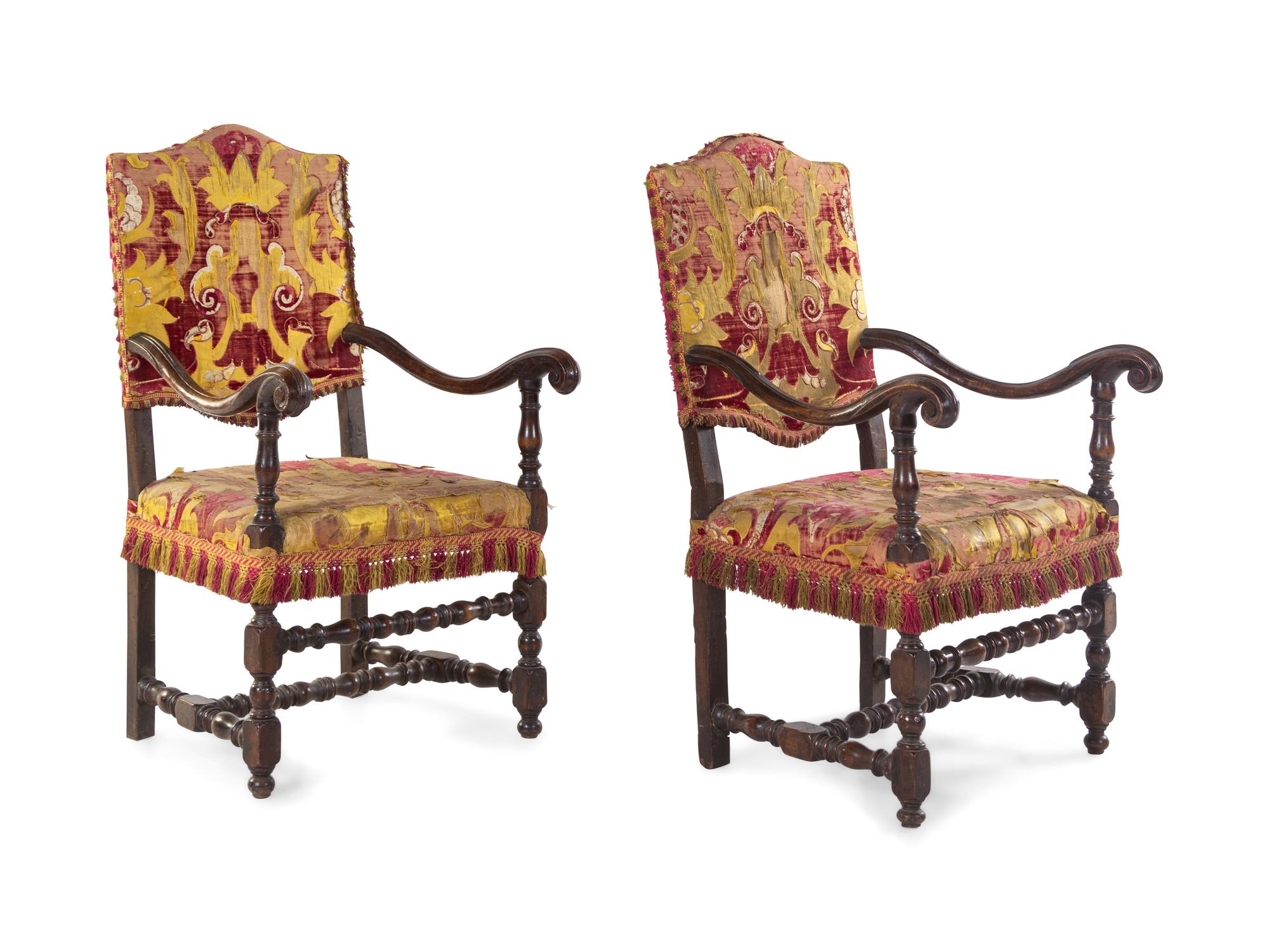 A Pair of Louis XIII Walnut Armchairs
