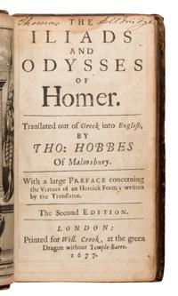 Hobbes, Thomas (1588-1679), translator. The Iliads and Odysses of Homer . London: for William Crook, [1684].