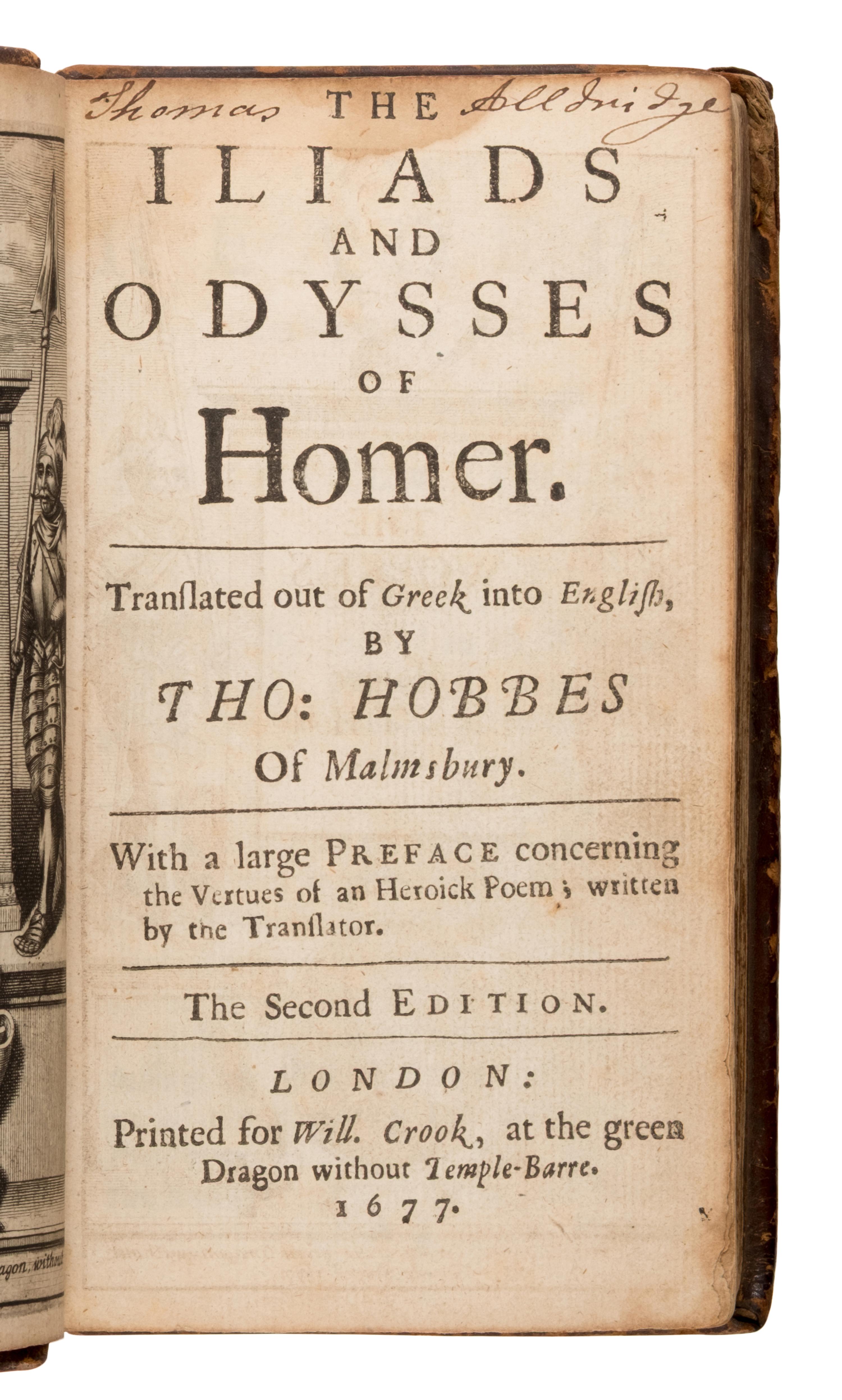 Hobbes, Thomas (1588-1679), translator. The Iliads and Odysses of Homer . London: for William Crook, [1684].