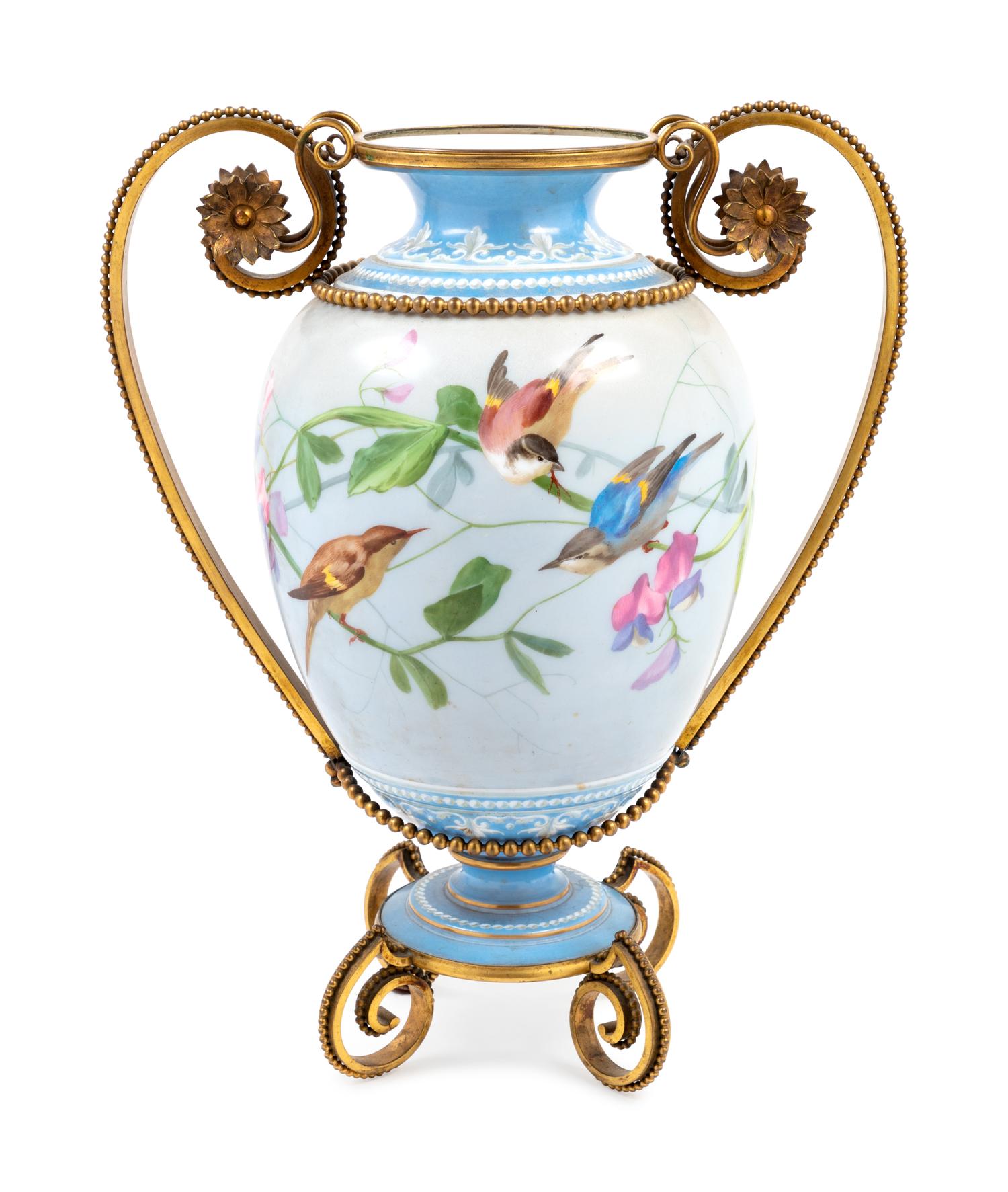 A Bristol Gilt Metal Mounted Enameled Glass Vase
