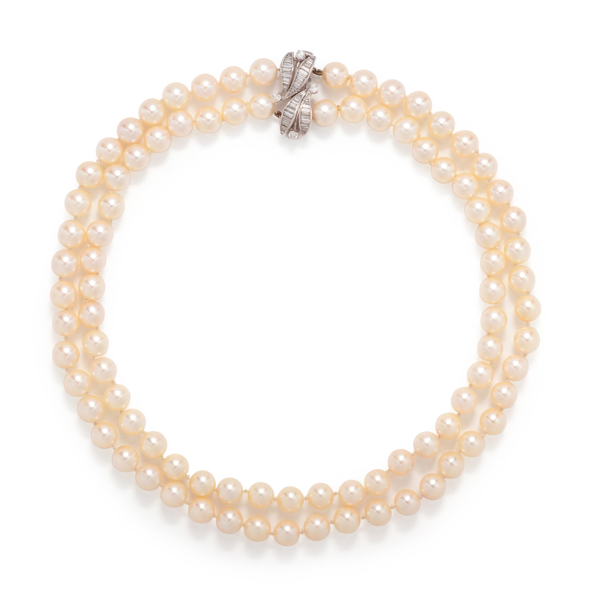 CULTURED PEARL AND DIAMOND NECKLACE