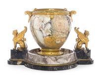 An Empire Style Gilt Bronze Mounted Marble Centerpiece Height 11 x width 17 inches.