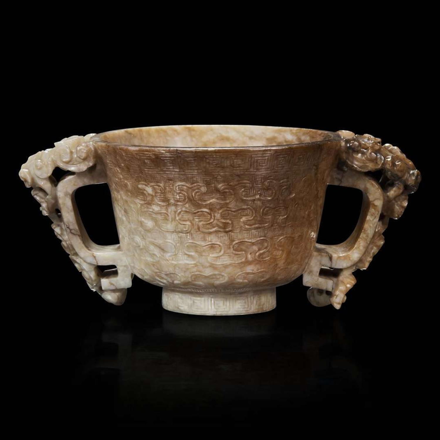 A Chinese ‘’chicken-bone’’ jade carved libation cup 鸡骨白瓒杯 Ming/Qing dynasty ???