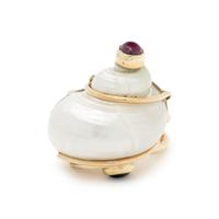 SEAMAN SCHEPPS, TURBO SHELL, RUBY, SAPPHIRE, AND YELLOW GOLD RING