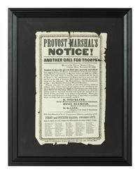 [CIVIL WAR]. Provost Marshal's Notice, Another Call for Troops . Corunna, MI: John N. Ingersoll, 27 November 1863.